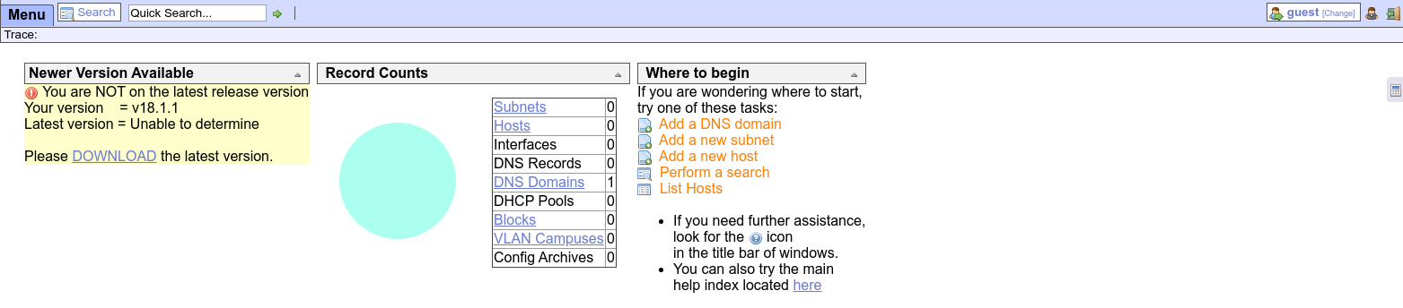 OpenNetAdmin dashboard